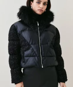 Cheapest 👏 Karen Millen Petite Contrast Pu Boucle Puffer Jacket 🔥