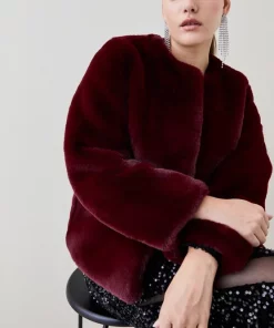 Best Pirce 🎁 Karen Millen Plus Size Long Sleeve Faux Fur Short 🧥 Coat 🔔