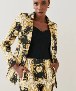 Best Sale 🎁 Karen Millen Italian Signature Stretch Baroque Print Single Breasted Blazer ✔️