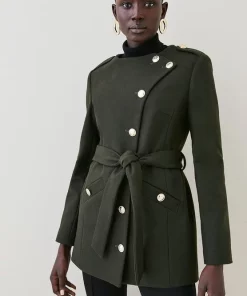 Best Sale 😀 Karen Millen Italian Virgin Wool Military Button Up 🧥 Coat 😀