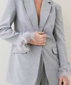 New 👍 Karen Millen Tall Feather Cuff Detail Single Breasted Blazer ⭐