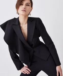 Coupon ❤️ Karen Millen Italian Wool Satin Statement Ruffle Tailored Jacket 🧨