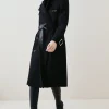 New ❤️ Karen Millen Italian Wool Buckle Detail Belted Trench 🧥 Coat 🤩